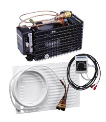 Compact "GE80", Flat Evaporator (9.9x13.8), Fan for Cold Air Distribution, Click-on Bracket, Air Cooled, 2.8 cu.ft. Fridge  or 0.9 cu.ft. freezer